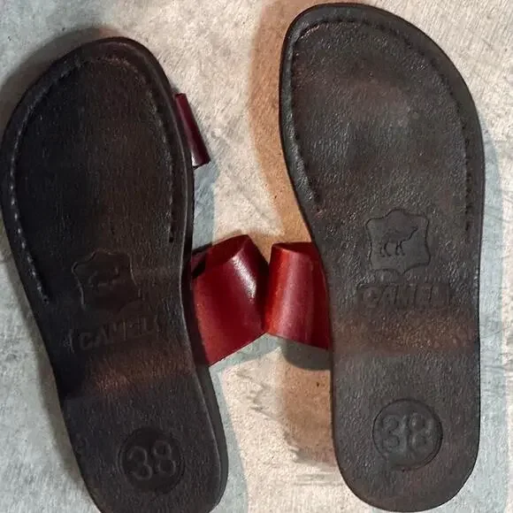 Camel Red Leather Sandals Size 7-7.5 - Picture 3 of 4